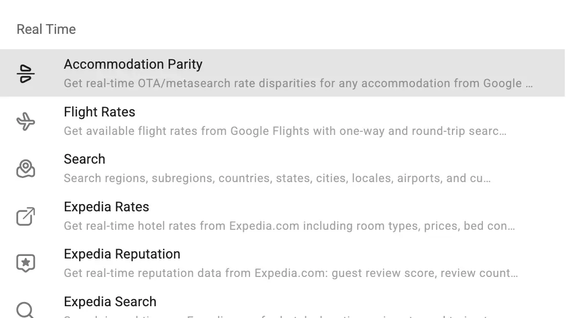 The API dropdown, grouped by family