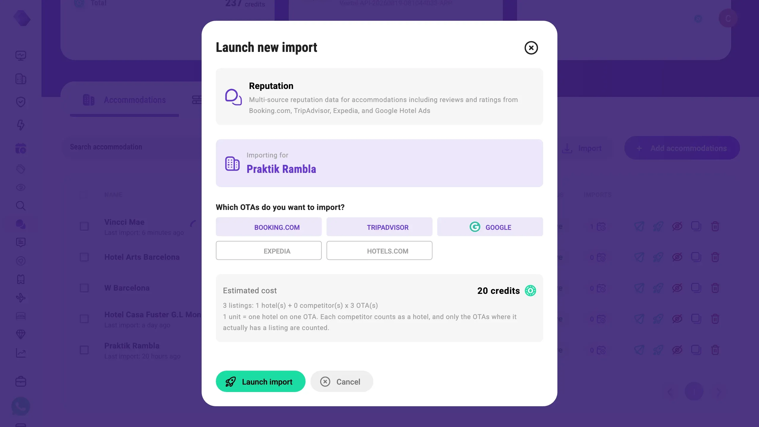 The launch dialog