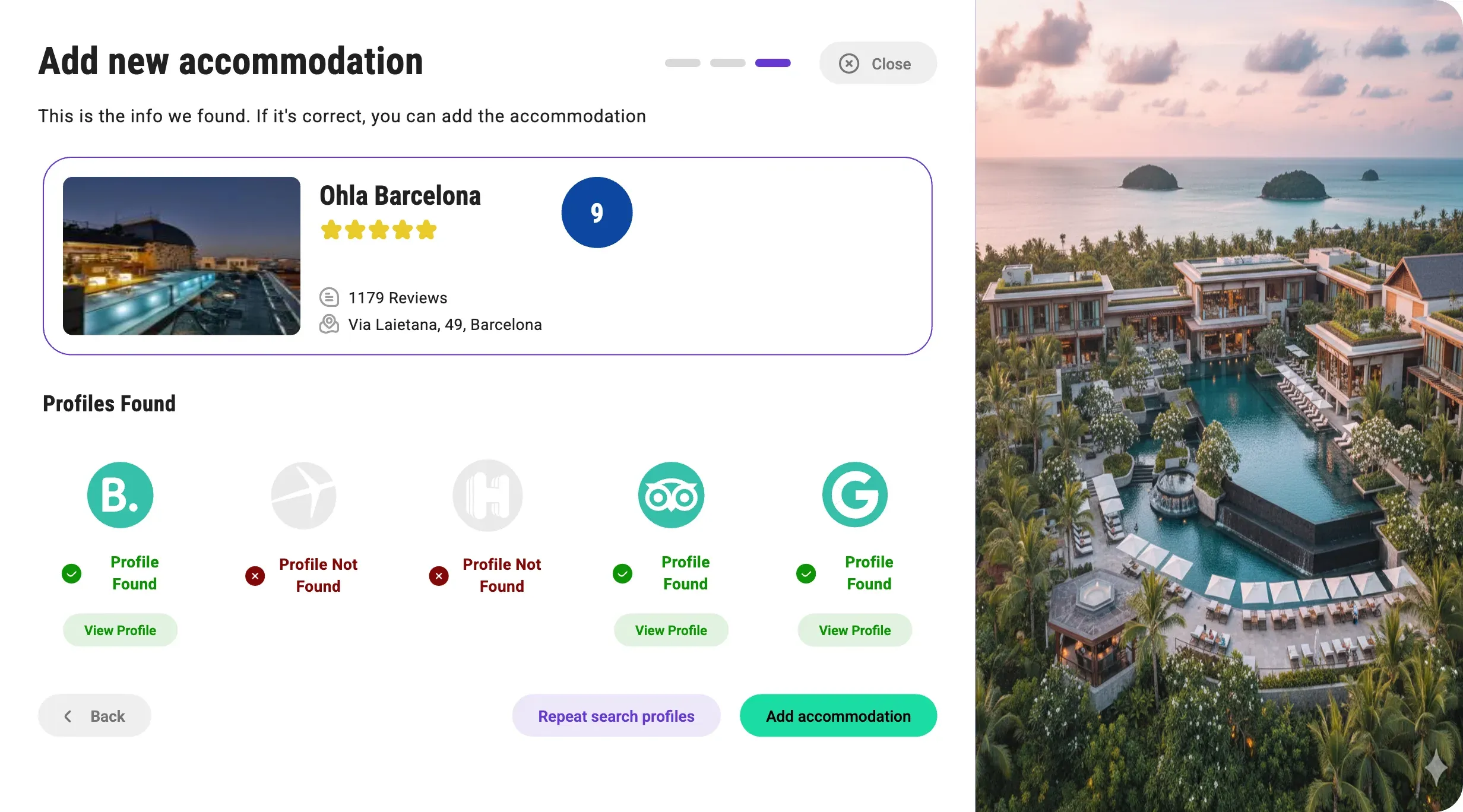 The resolved hotel and the OTA profiles found