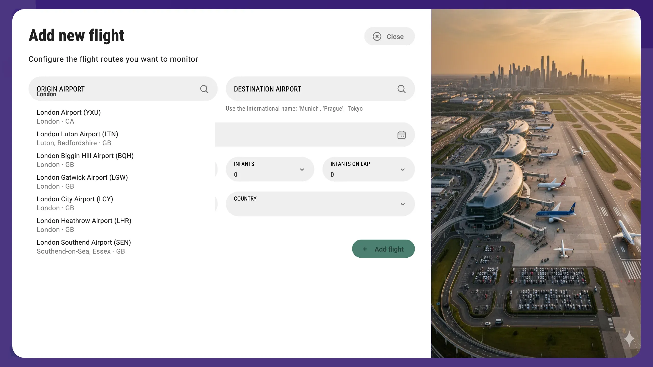The airport autocomplete